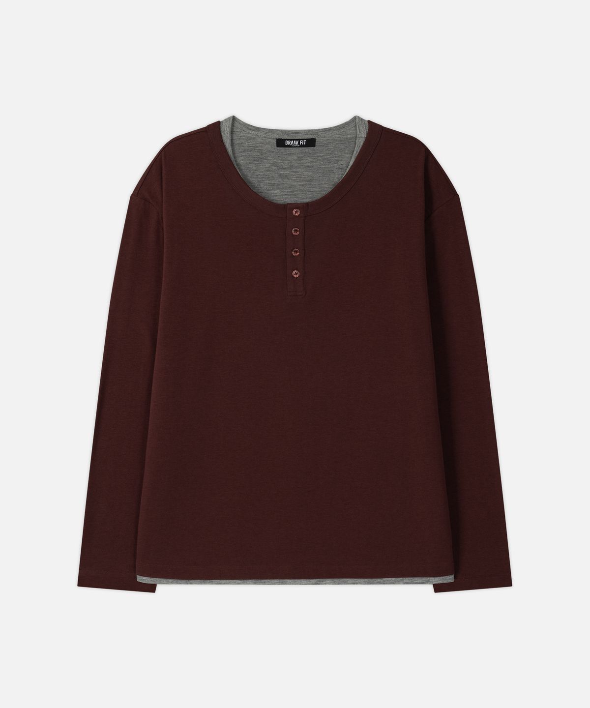 드로우핏(DRAW FIT) 레이어드 헨리넥 롱슬리브 티셔츠 [BURGUNDY]