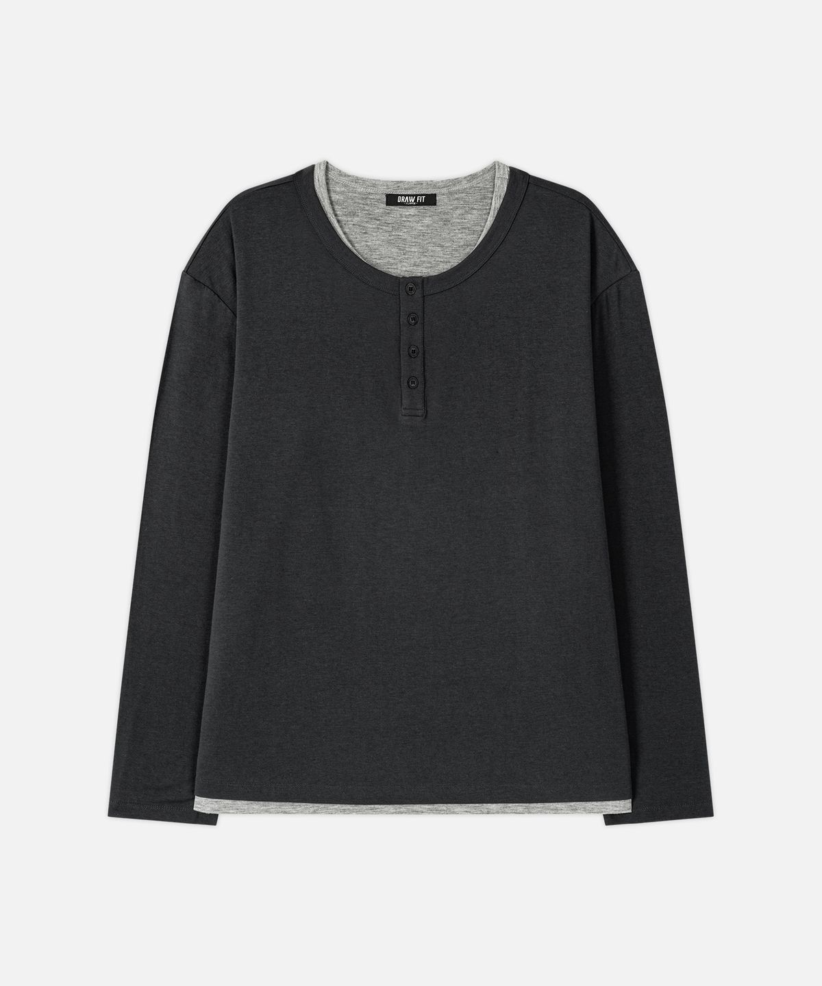드로우핏(DRAW FIT) 레이어드 헨리넥 롱슬리브 티셔츠 [CHARCOAL]