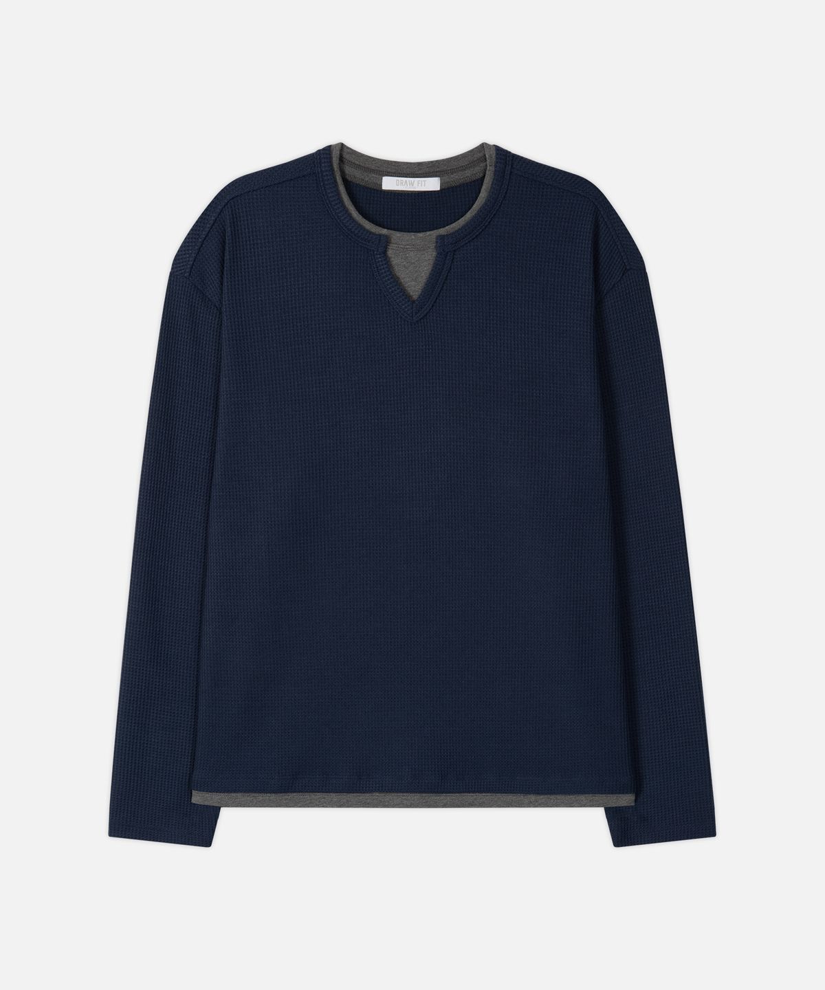 드로우핏(DRAW FIT) 레이어드 와플 헨리넥 티셔츠 [NAVY]