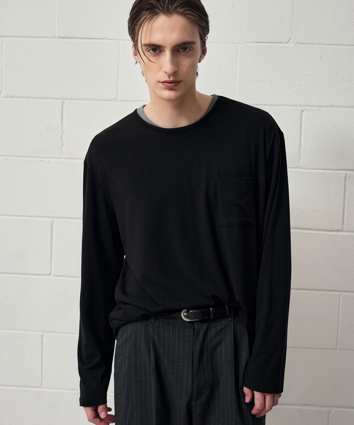 드로우핏(DRAW FIT) 레이어드 롱슬리브 티셔츠 [BLACK]