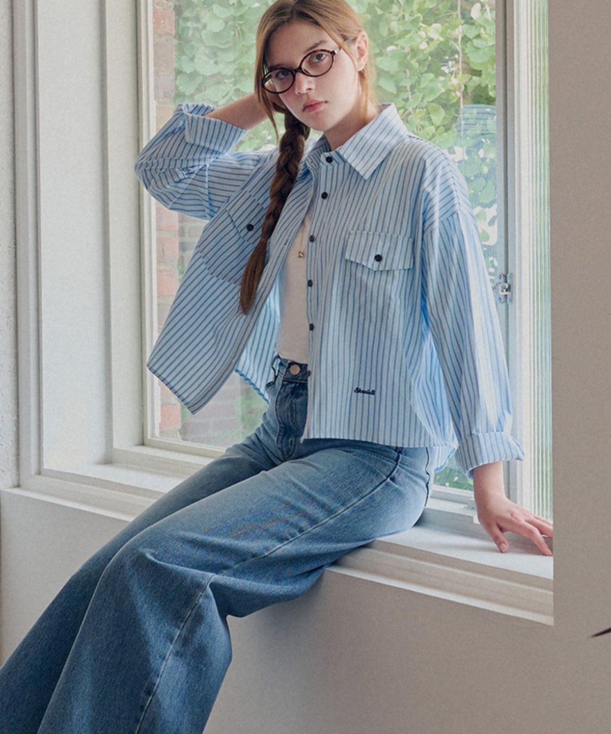 슬로우롤리(SLOWLOLLI) Cielo crop stripe shirt_4 Colors