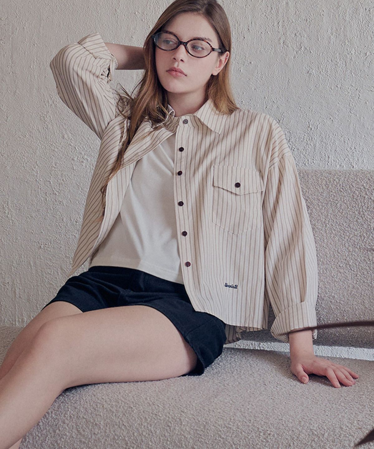 슬로우롤리(SLOWLOLLI) Cielo crop stripe shirt_4 Colors
