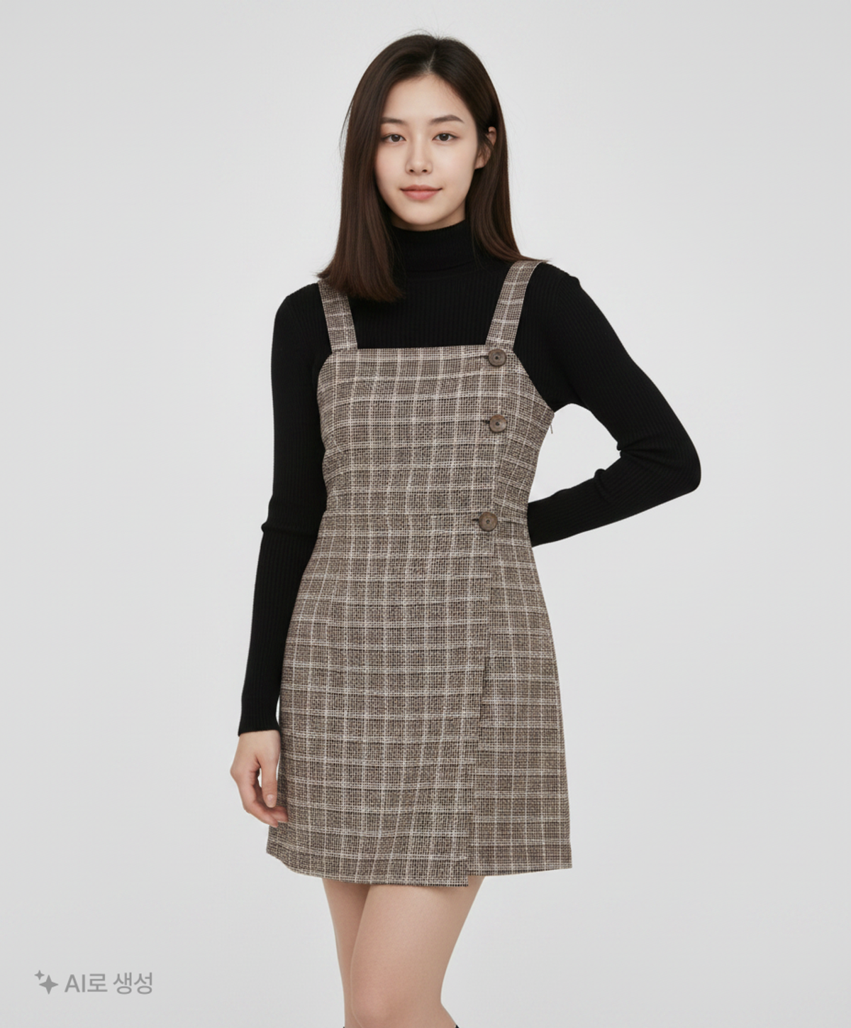 미쏘(MIXXO) 사이드버튼 체크 원피스 MIWOW8T51A M