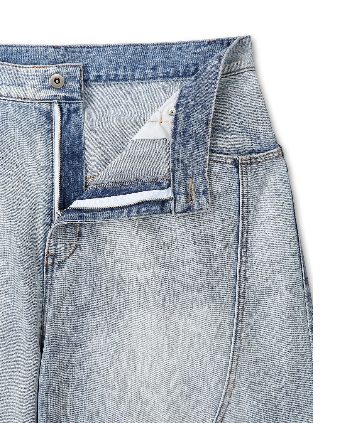 9999아카이브(9999ARCHIVE) Flow Slit Curved Denim Pants (Washed Light Blue)