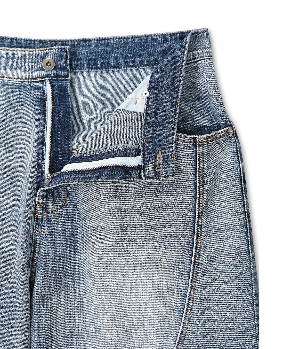 9999아카이브(9999ARCHIVE) Flow Slit Curved Denim Pants (Washed Blue)