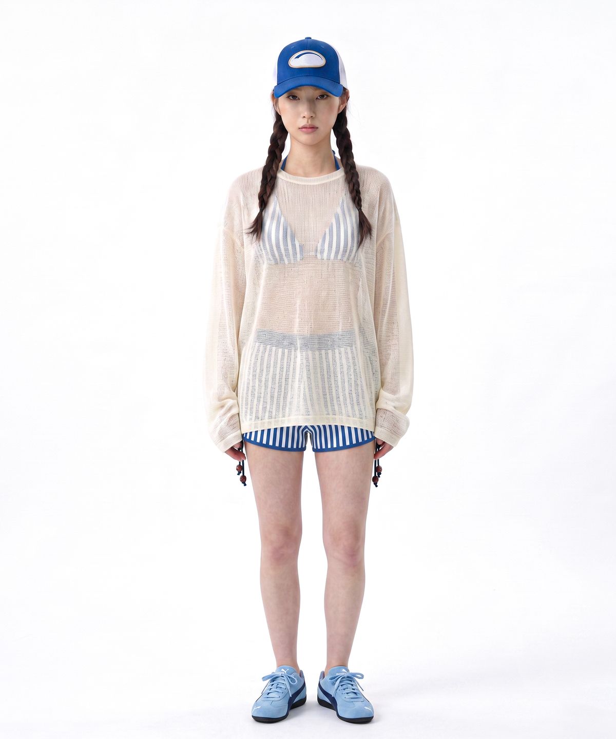 씨웨어 바이 더 지니어스(C WEAR BY THE GENIUS) 시스루 롱 슬리브 티셔츠 화이트