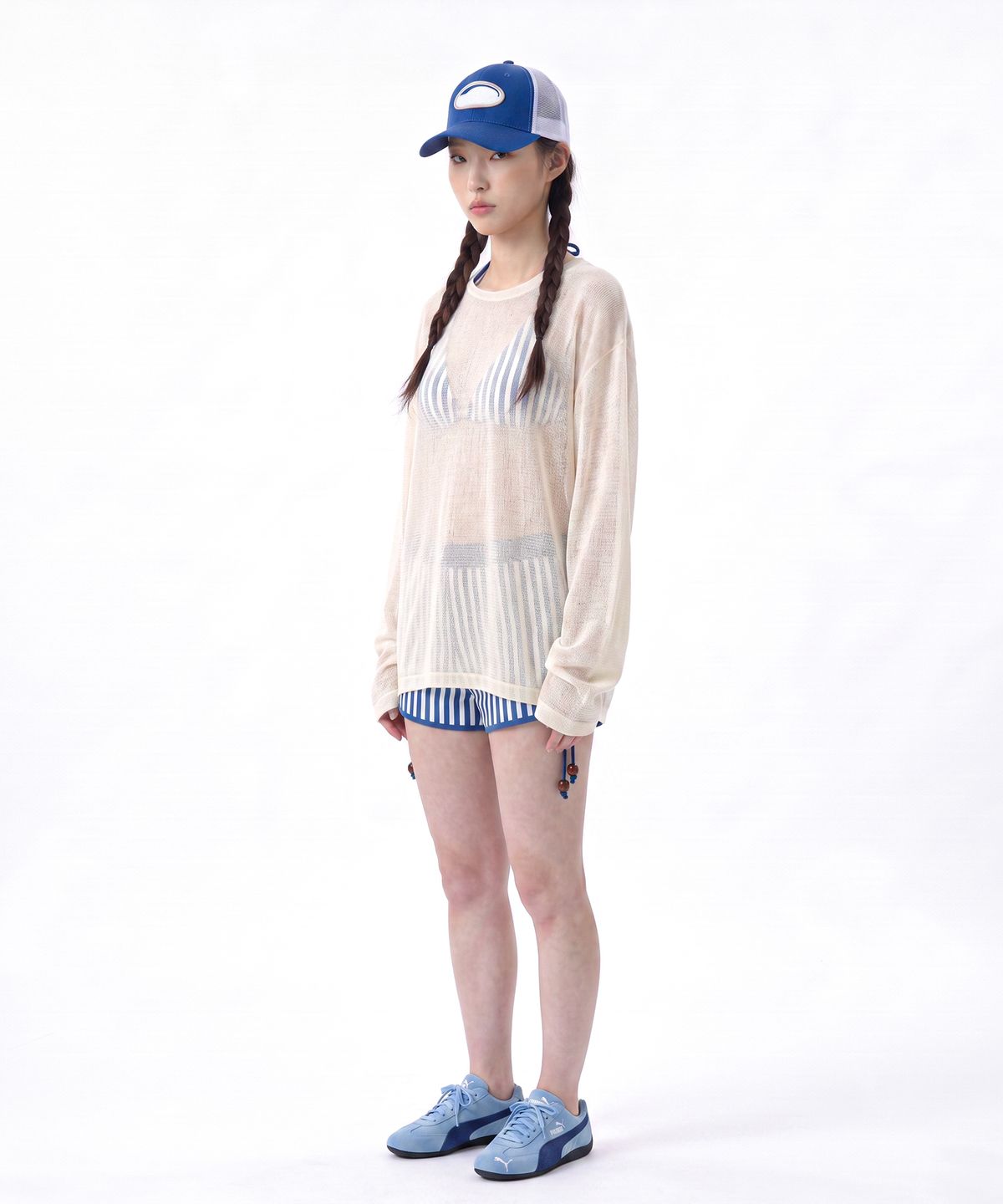 씨웨어 바이 더 지니어스(C WEAR BY THE GENIUS) 시스루 롱 슬리브 티셔츠 화이트