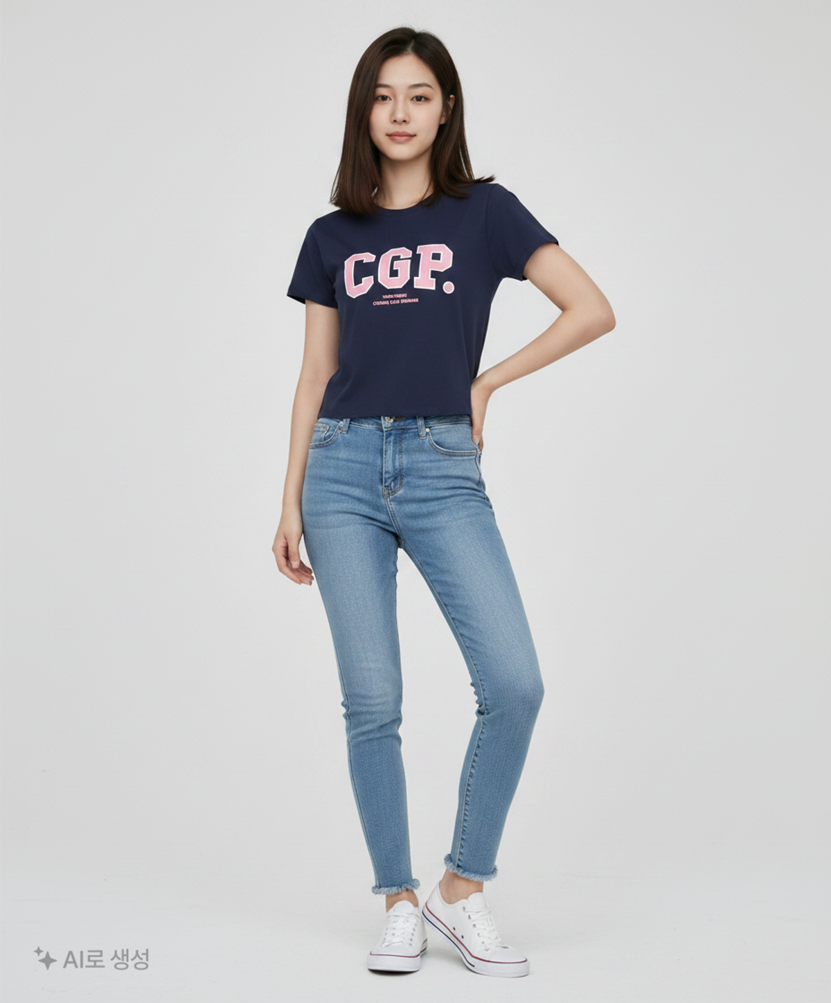 코드그라피(CGP) (우먼) 슬림핏 CGP 아치 로고 반소매 티셔츠_네이비 S