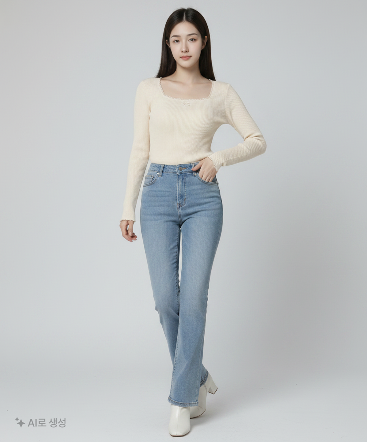 비뮤즈맨션(BEMUSE MANSION) Ribbon point square neck top - Cream FREE