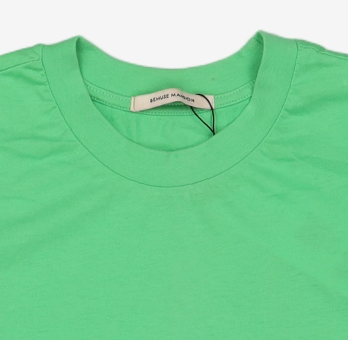 비뮤즈맨션(BEMUSE MANSION) Plain round-neck tee - Yellow green FREE