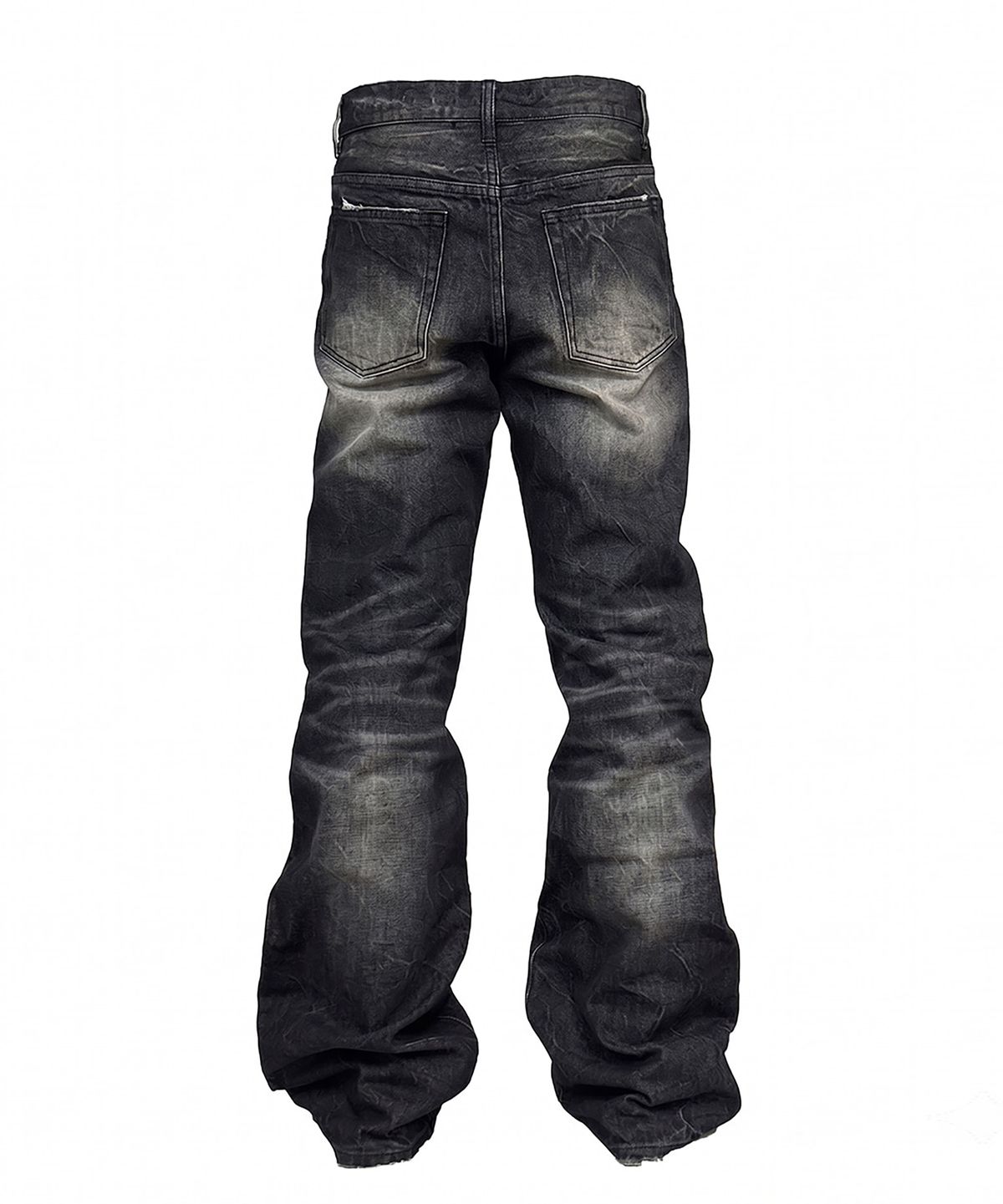 043Y(043Y) Distressed Washed Black Flared Denim