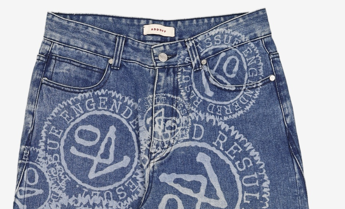 애드오프(ADDOFF) LOGO PRINTED DENIM PANTS BLUE M