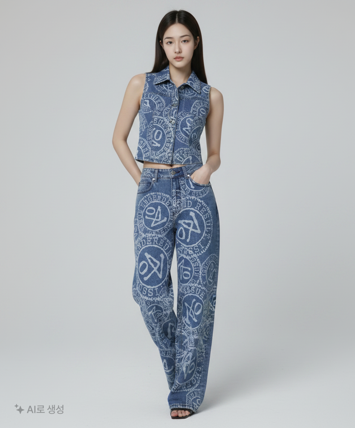 애드오프(ADDOFF) LOGO PRINTED DENIM PANTS BLUE M