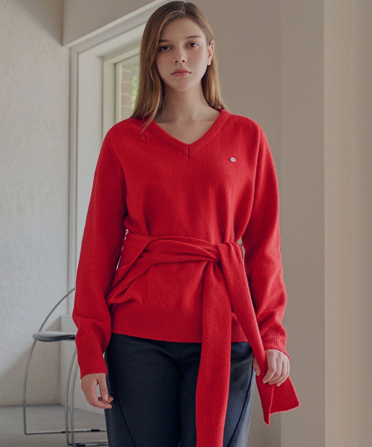 슬로우롤리(SLOWLOLLI) Superfine merino wool v-neck knit_4 Colors