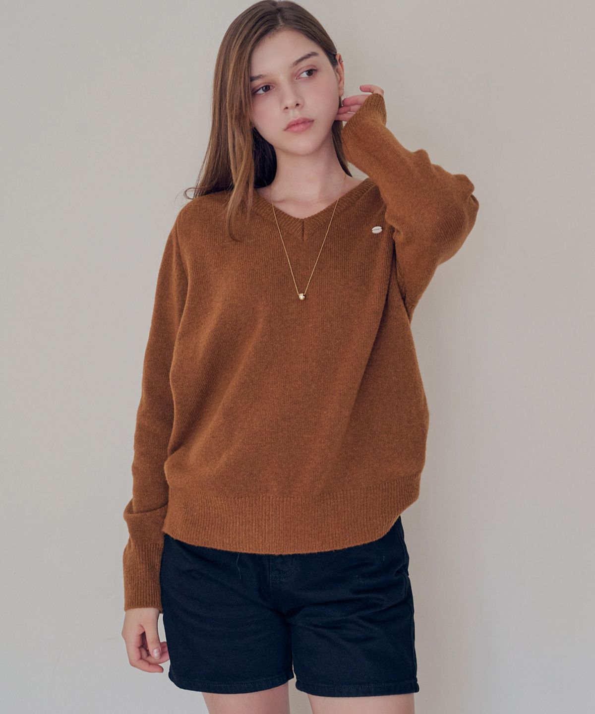 슬로우롤리(SLOWLOLLI) Superfine merino wool v-neck knit_4 Colors
