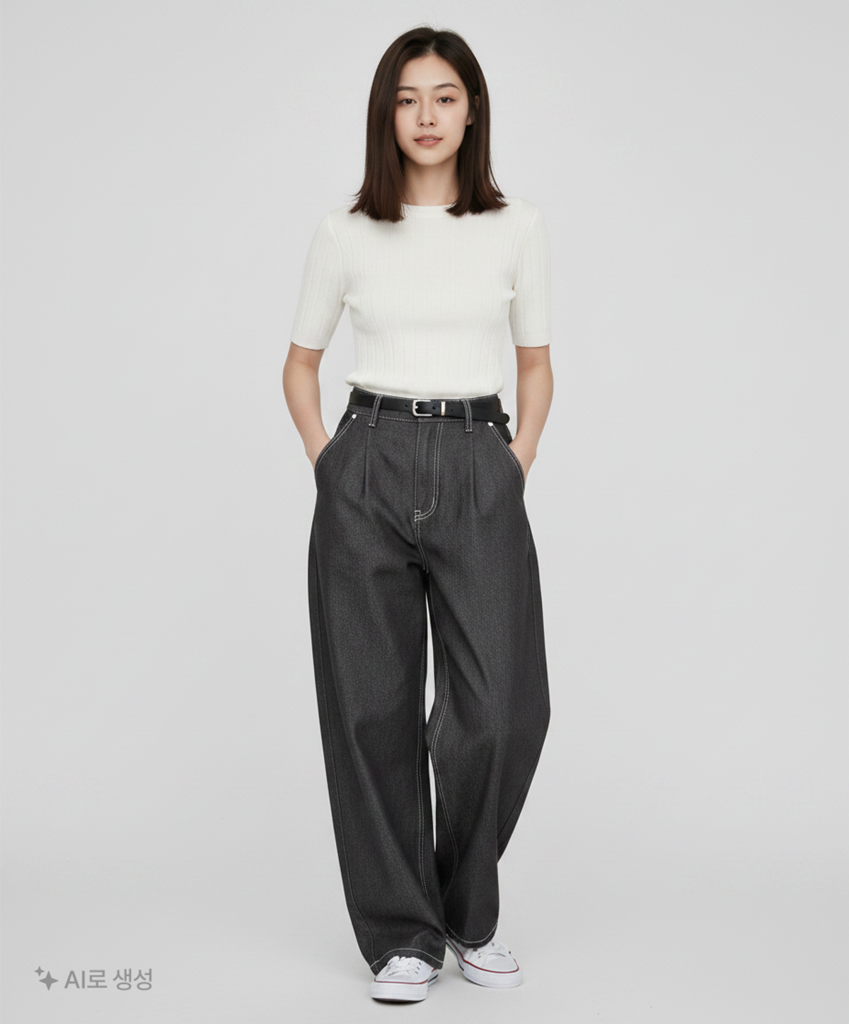 데케트(DECET) Deep Pleats Wide Jeans DCPT030Black 26