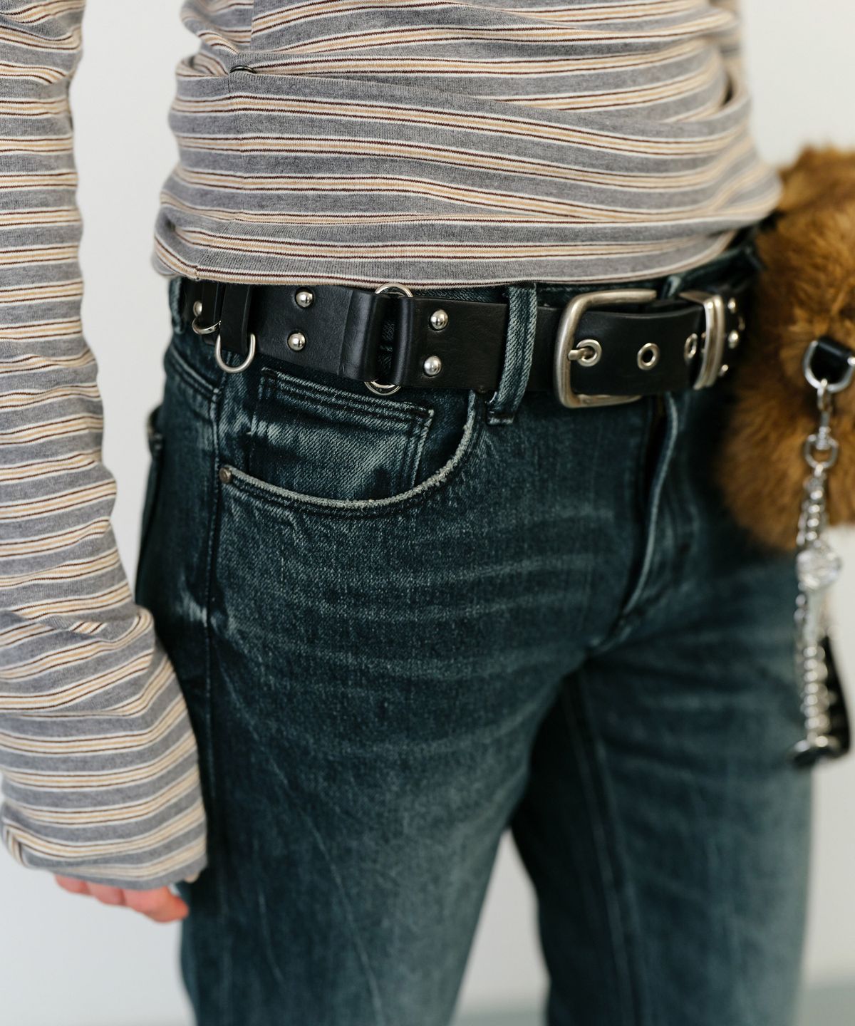 인스턴트펑크(INSTANTFUNK) MULTI RING LEATHER BELT - BLACK