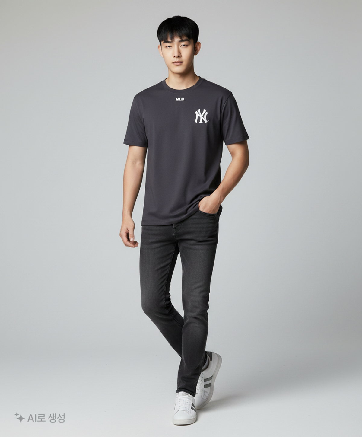 엠엘비(MLB) 빈티지 스포티브 컬시브 그래픽 반팔 티셔츠 NY (Black) M