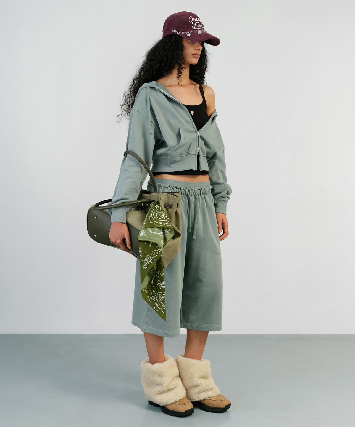 인스턴트펑크(INSTANTFUNK) WASHED CROPPED HOODIE - MINT