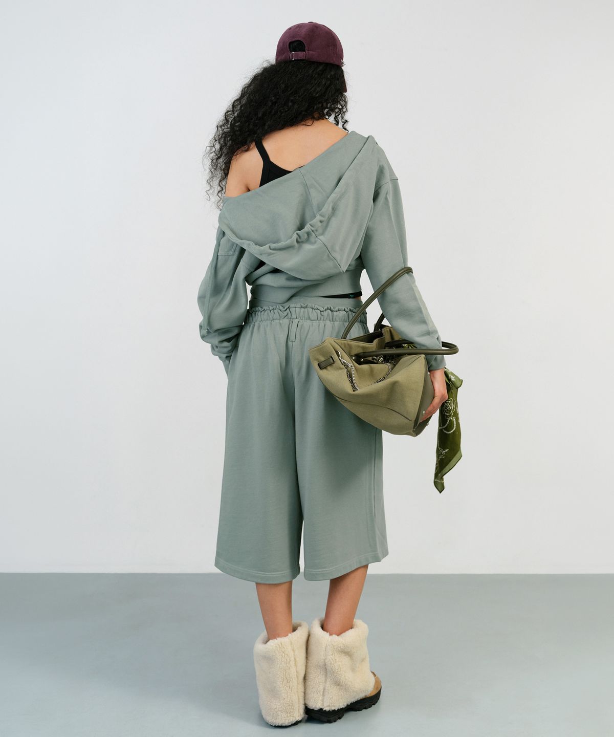 인스턴트펑크(INSTANTFUNK) WASHED CROPPED HOODIE - MINT