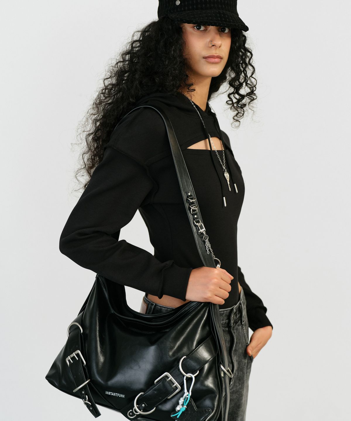 인스턴트펑크(INSTANTFUNK) HOOD BOLERO BODYSUIT - BLACK