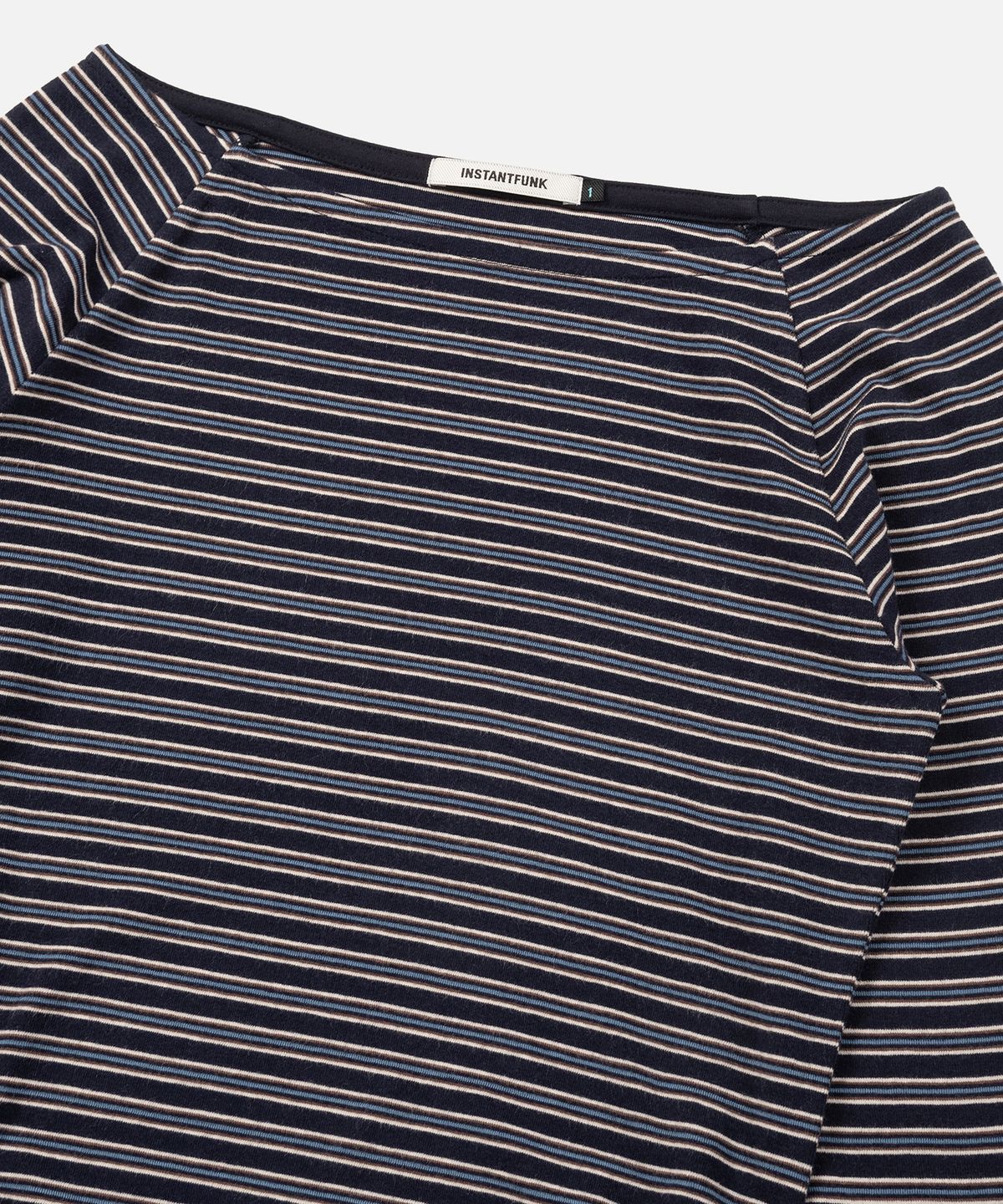 인스턴트펑크(INSTANTFUNK) STRIPE OFF SHOULDER NECK TEE - NAVY