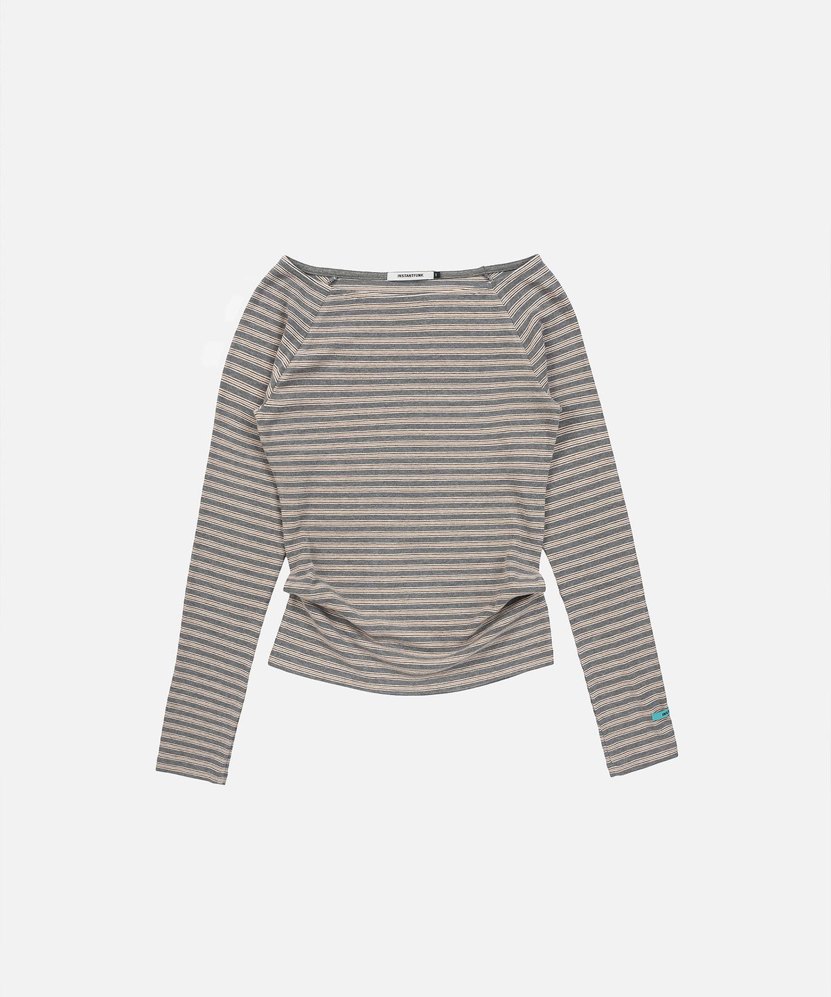 인스턴트펑크(INSTANTFUNK) STRIPE OFF SHOULDER NECK TEE - GREY