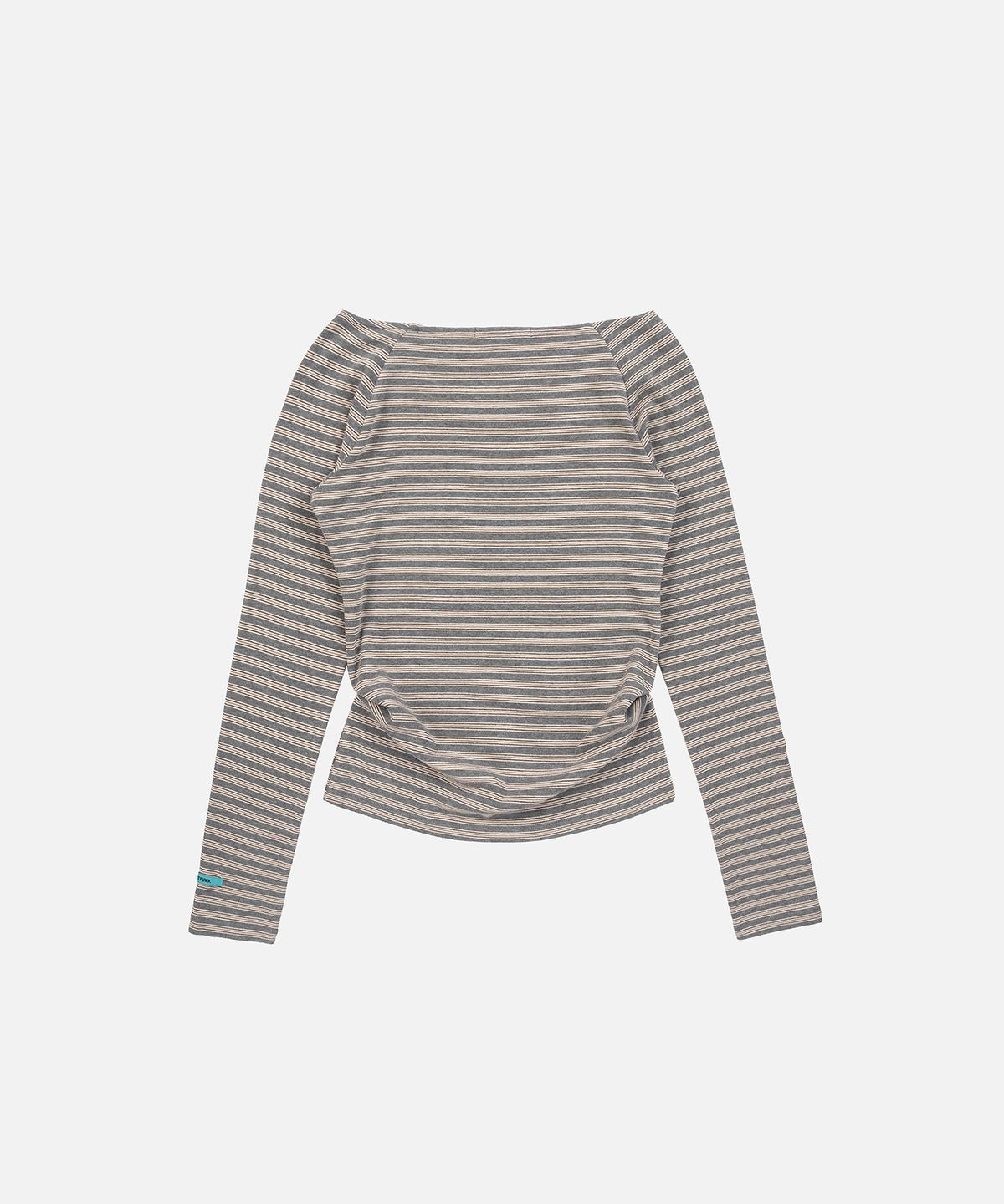 인스턴트펑크(INSTANTFUNK) STRIPE OFF SHOULDER NECK TEE - GREY