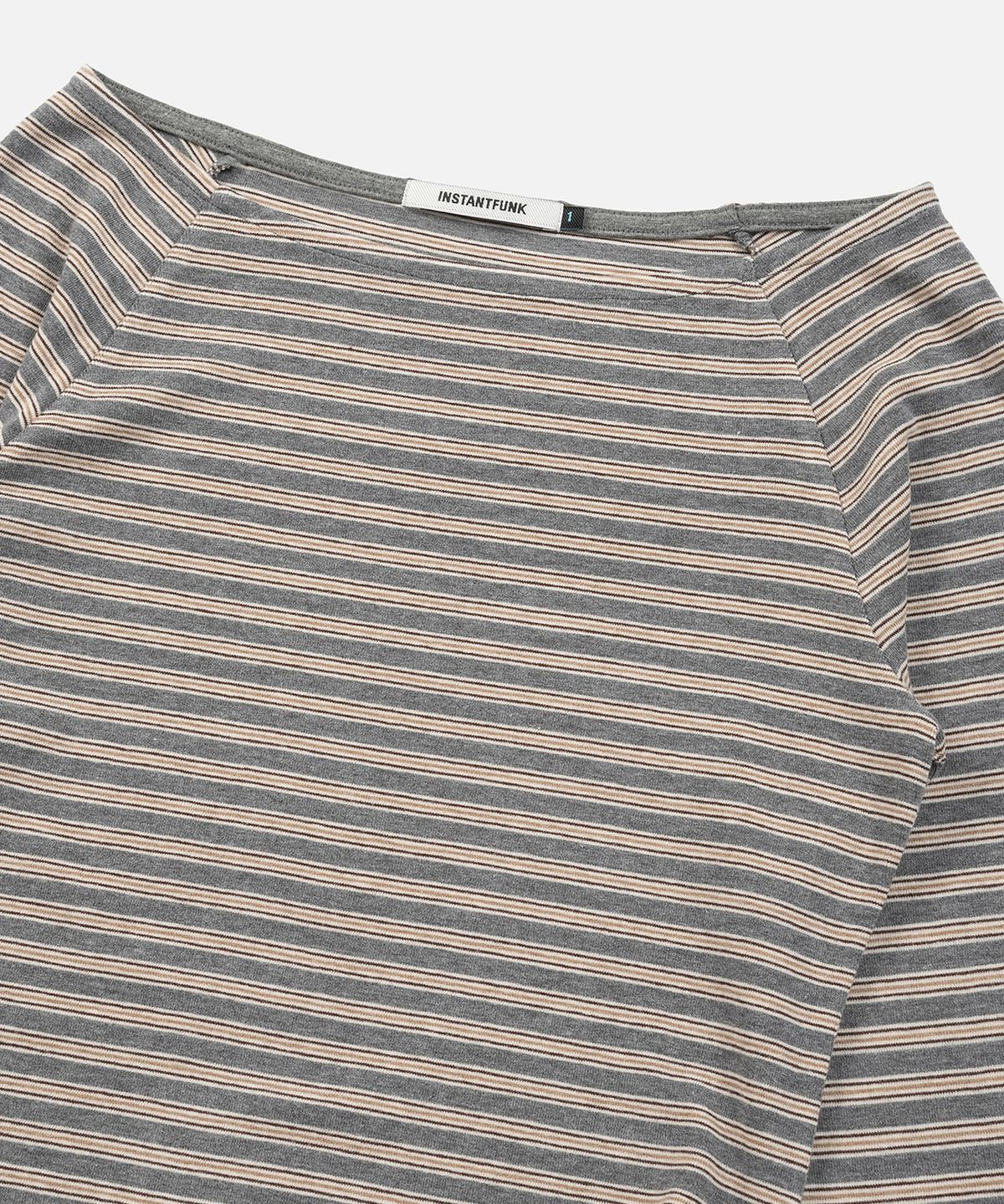 인스턴트펑크(INSTANTFUNK) STRIPE OFF SHOULDER NECK TEE - GREY