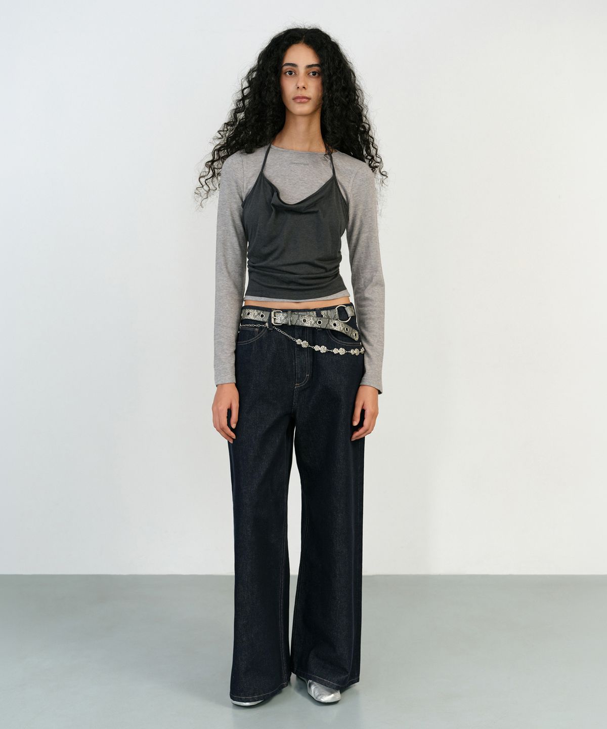 인스턴트펑크(INSTANTFUNK) LAYERED HALTER TOP - MELANGE GREY