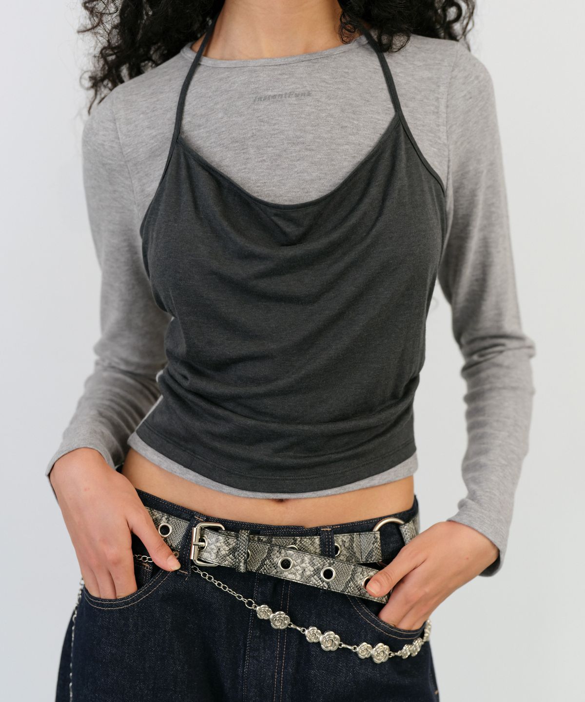 인스턴트펑크(INSTANTFUNK) LAYERED HALTER TOP - MELANGE GREY