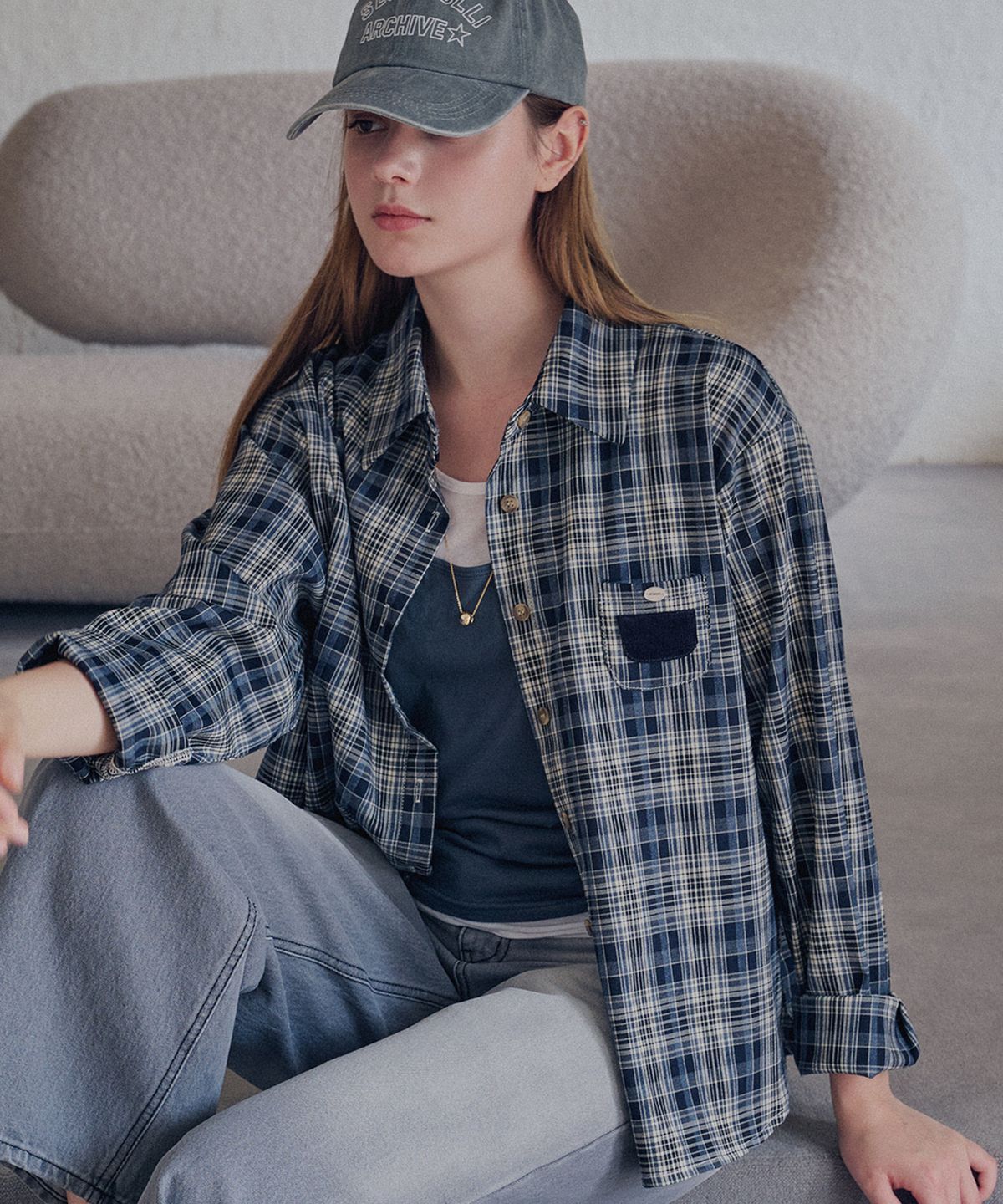 슬로우롤리(SLOWLOLLI) Check pocket shirt_2 Colors