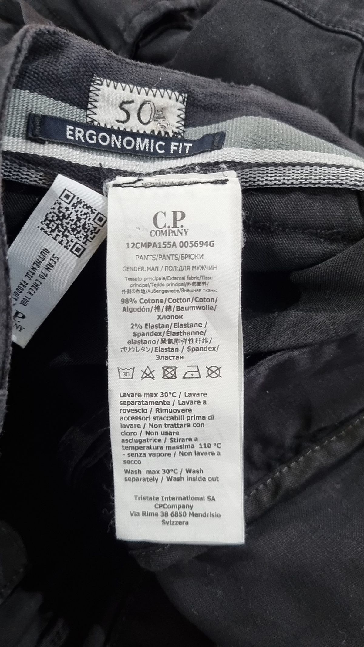 씨피 컴퍼니(CP Company) 남성 렌즈 와펜 스트레치 새틴 카고 팬츠 - 블랙 / 12CMPA155A005694G999 S