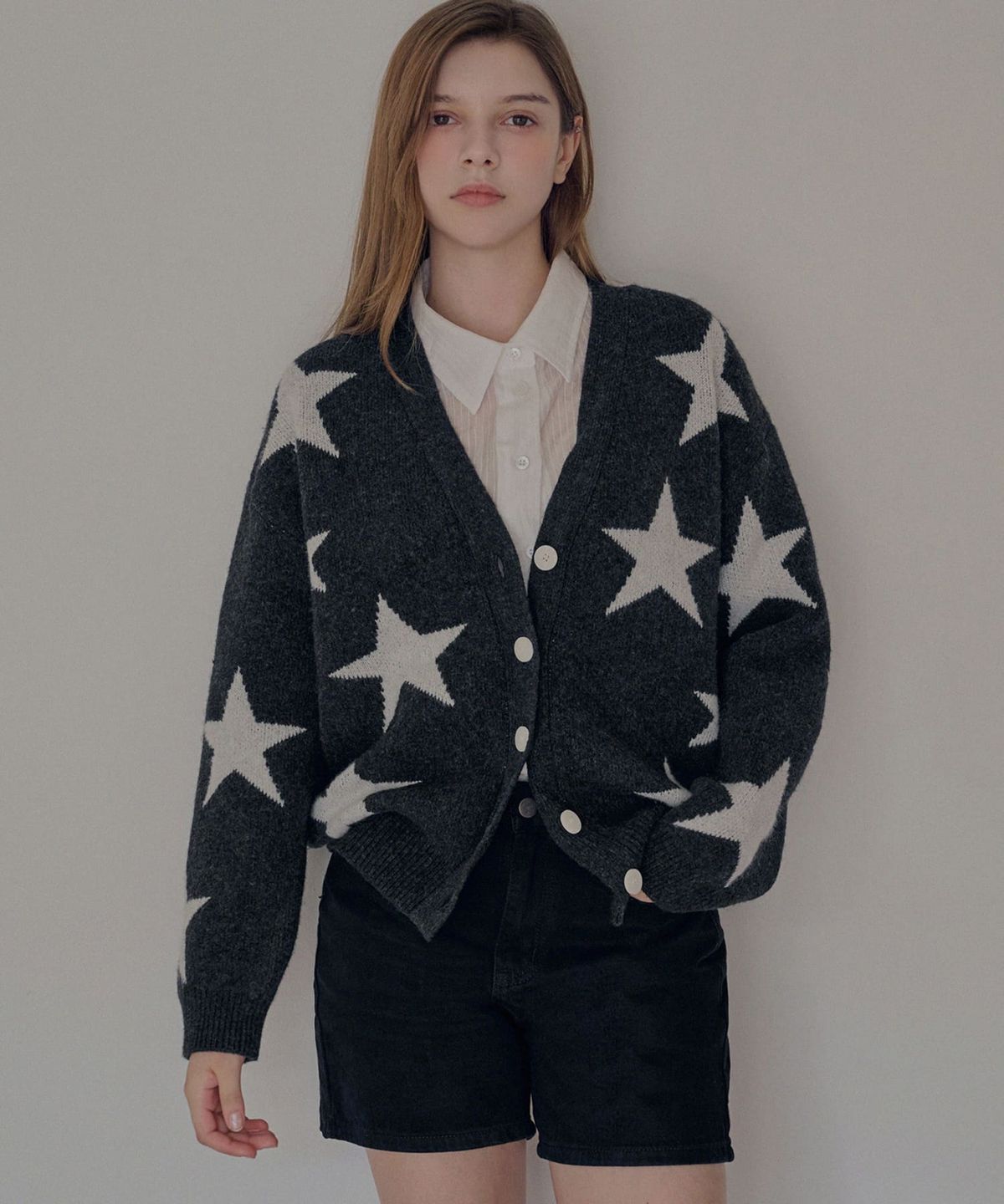 슬로우롤리(SLOWLOLLI) Star pattern knit cardigan_2 Colors