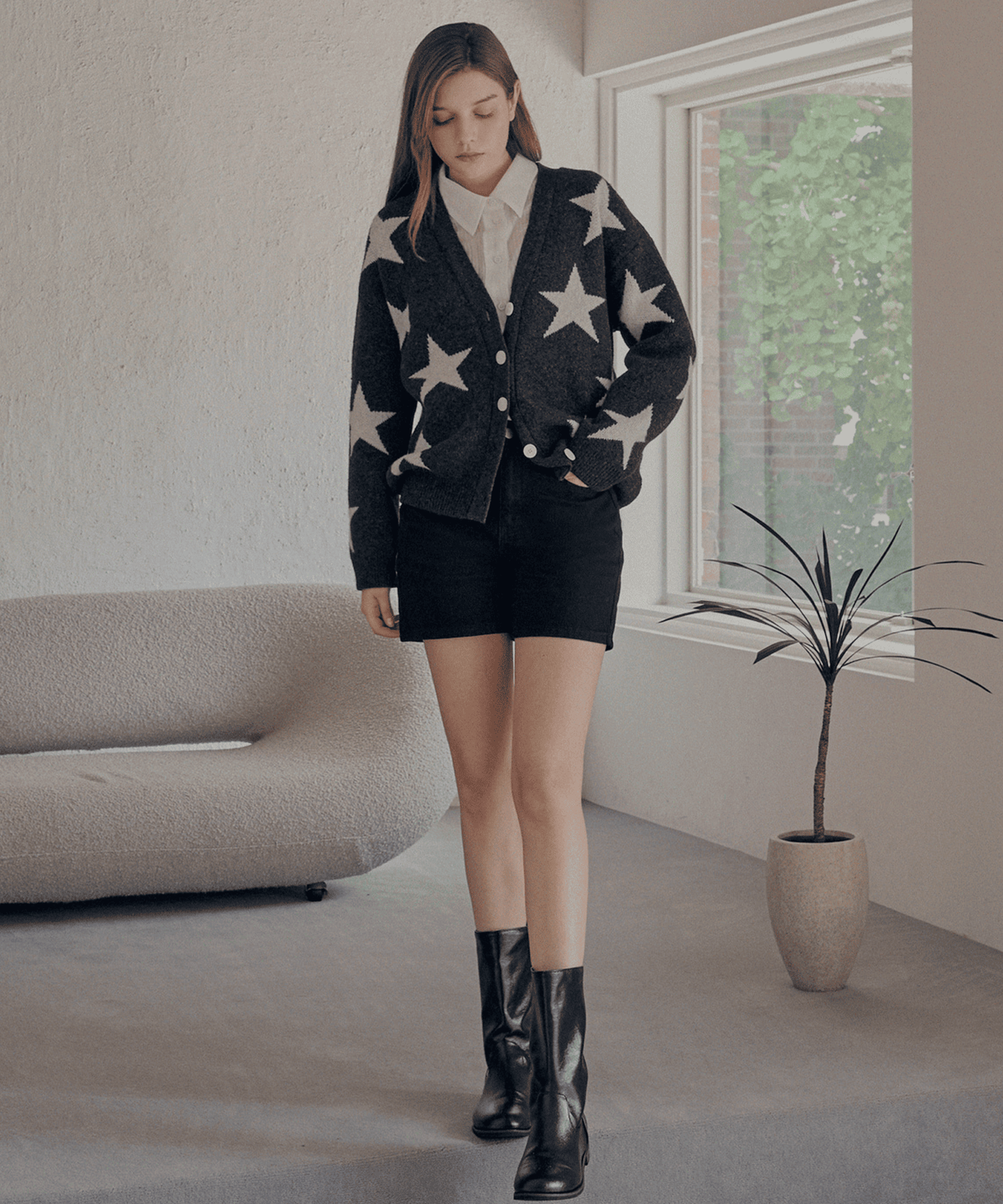 슬로우롤리(SLOWLOLLI) Star pattern knit cardigan_2 Colors