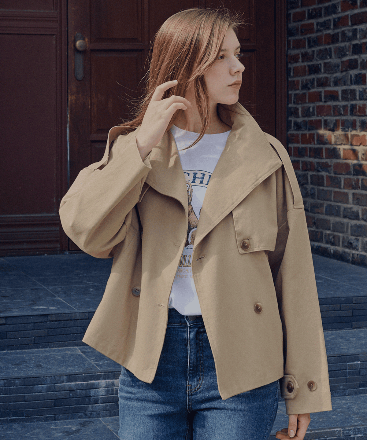 슬로우롤리(SLOWLOLLI) High neck half jacket_2 Colors