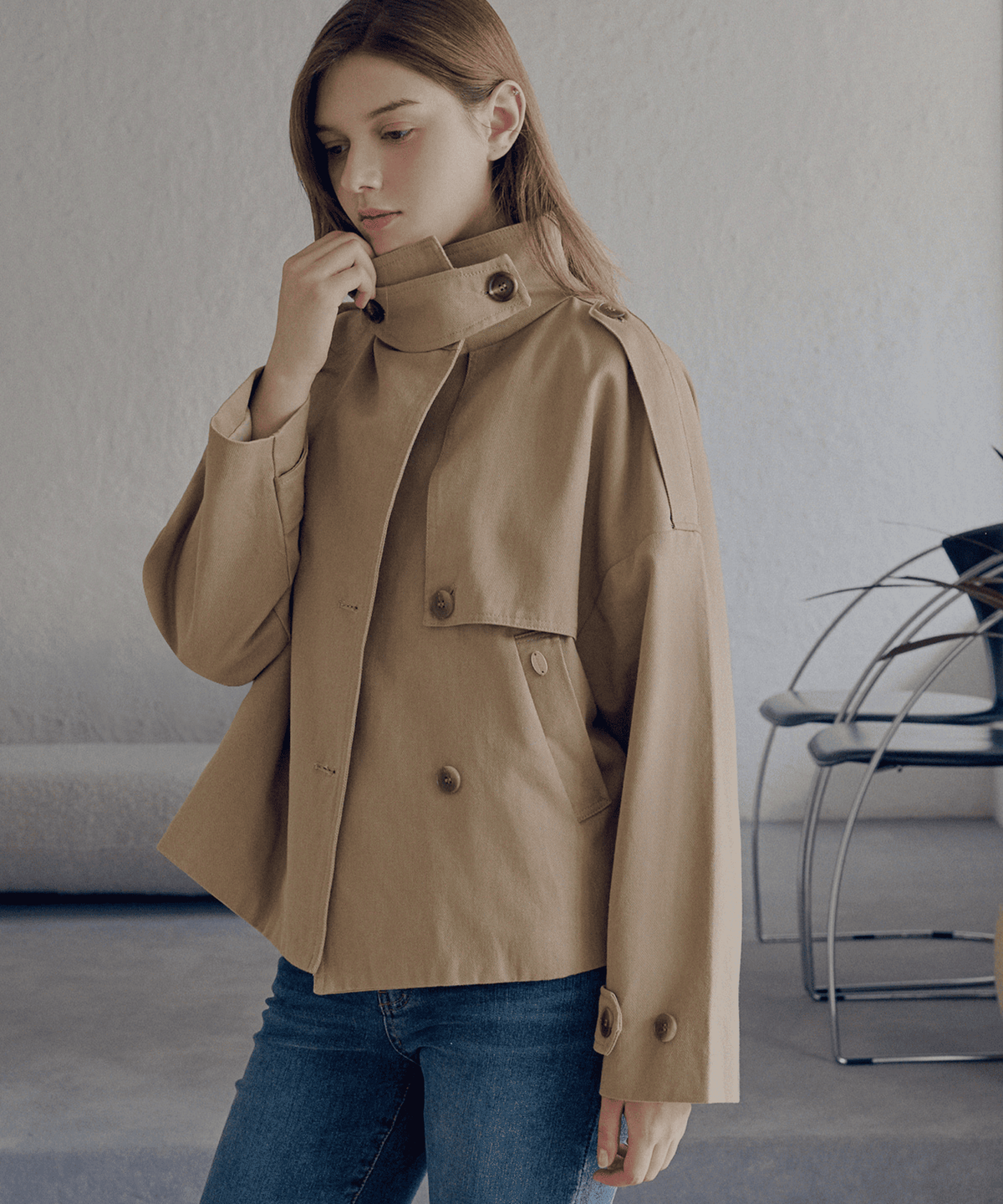 슬로우롤리(SLOWLOLLI) High neck half jacket_2 Colors