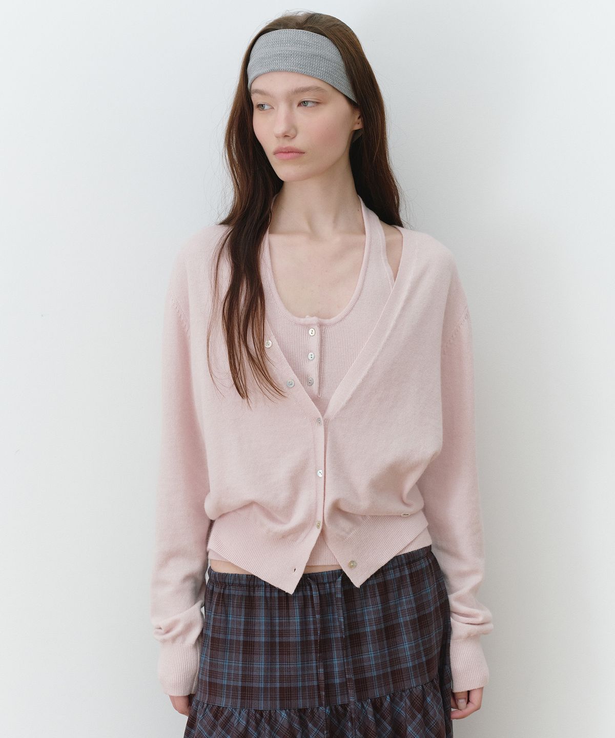 로라로라(ROLAROLA) V NECK CARDIGAN SET PINK