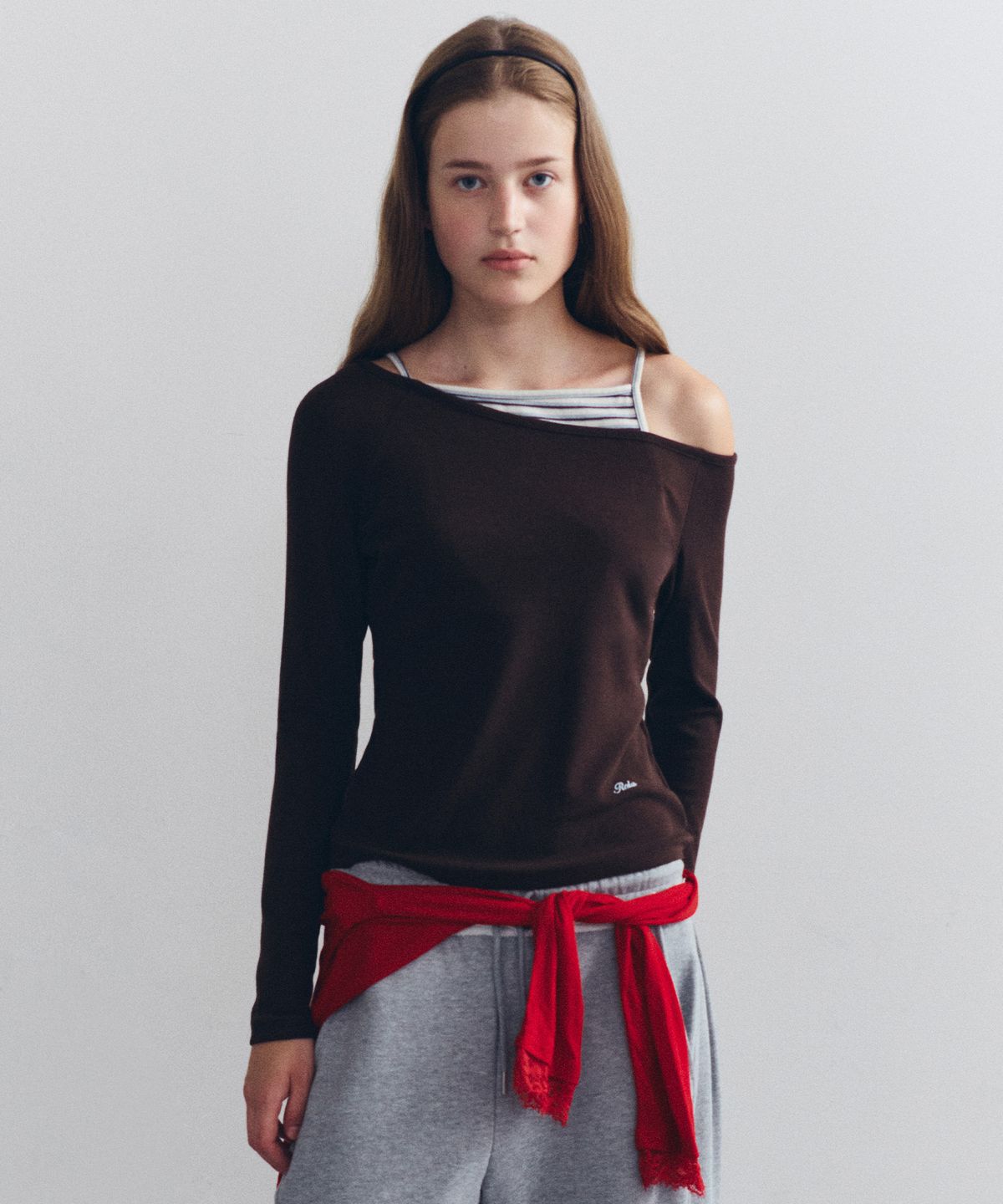 로라로라(ROLAROLA) UNBALANCE STRIPE LONG SLEEVE BROWN