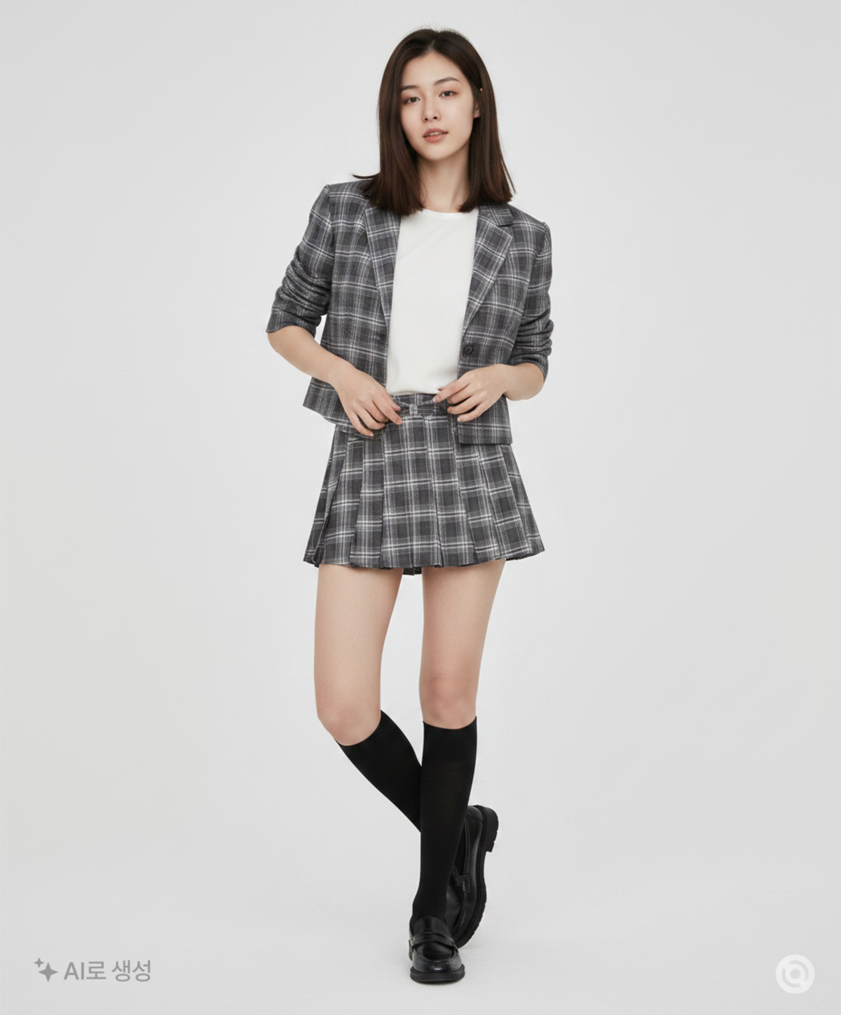 제로플래닛(ZEROPLANET) 줄리아 체크 플리츠 스커트 팬츠 [BLACK] M