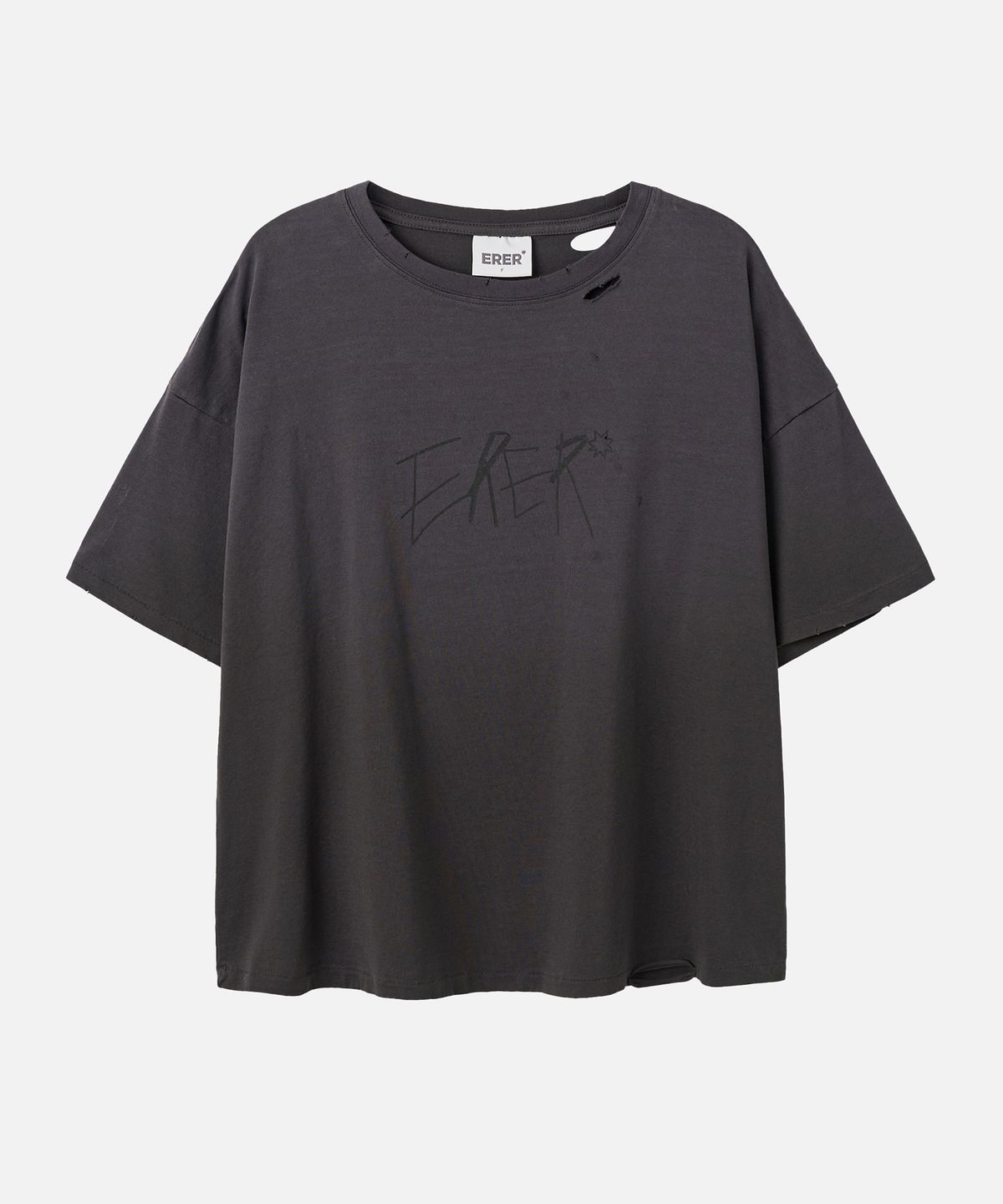에르에르(ERER) Oversized Scribble Graphic T-Shirt Charcoal