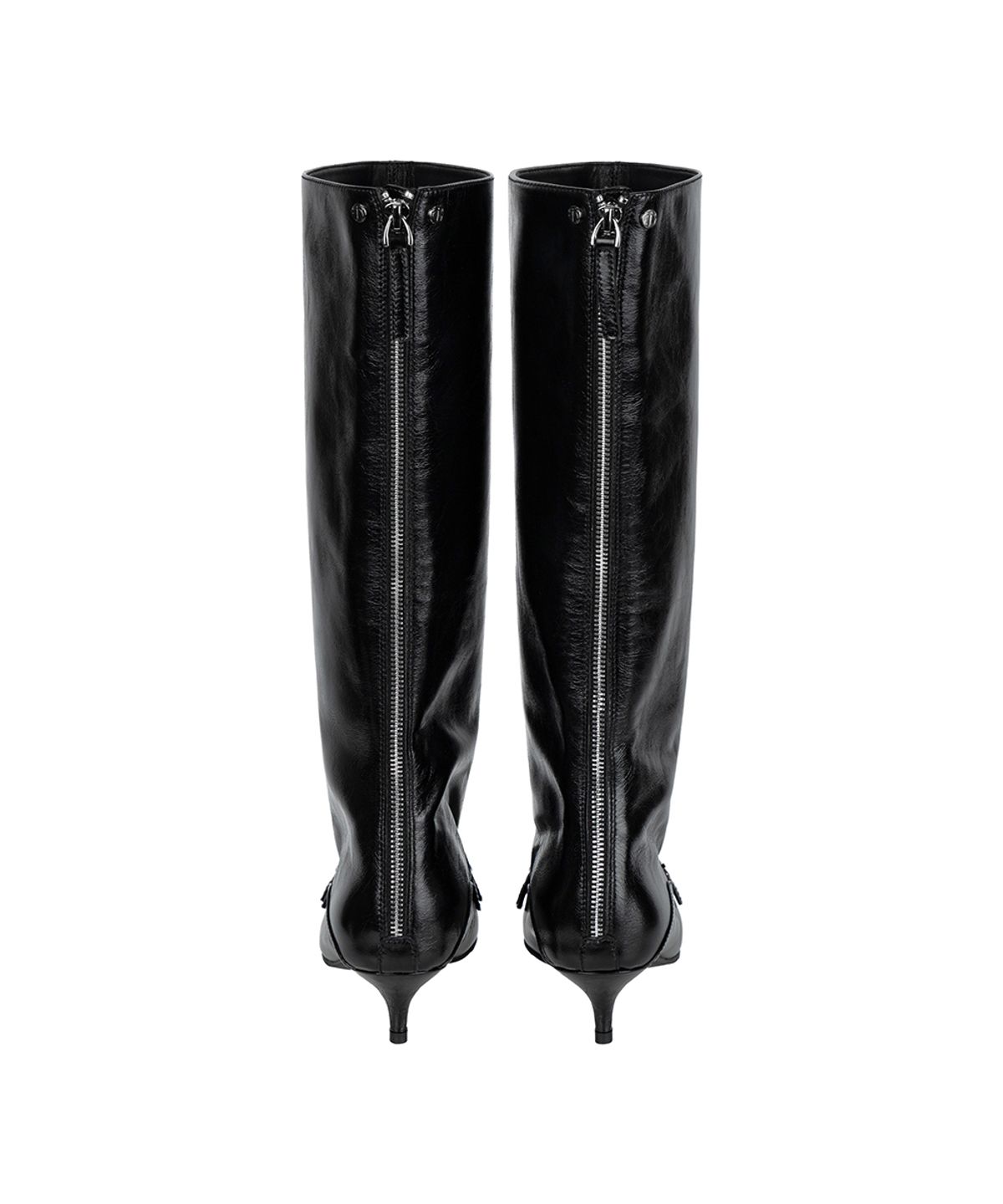 트리밍버드(TREEMINGBIRD) Double-Belted Studded Long Boots [ Black ]
