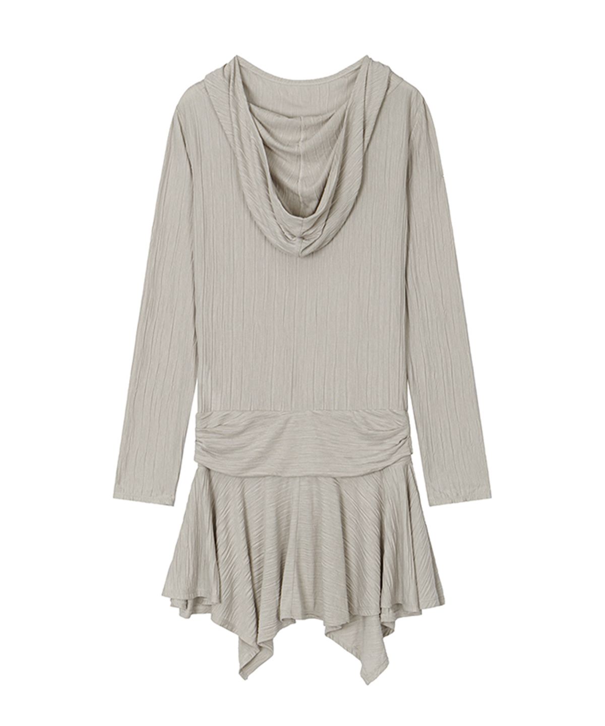 트리밍버드(TREEMINGBIRD) Crinkle Draped Hooded Long Sleeve Dress [ Beige ]