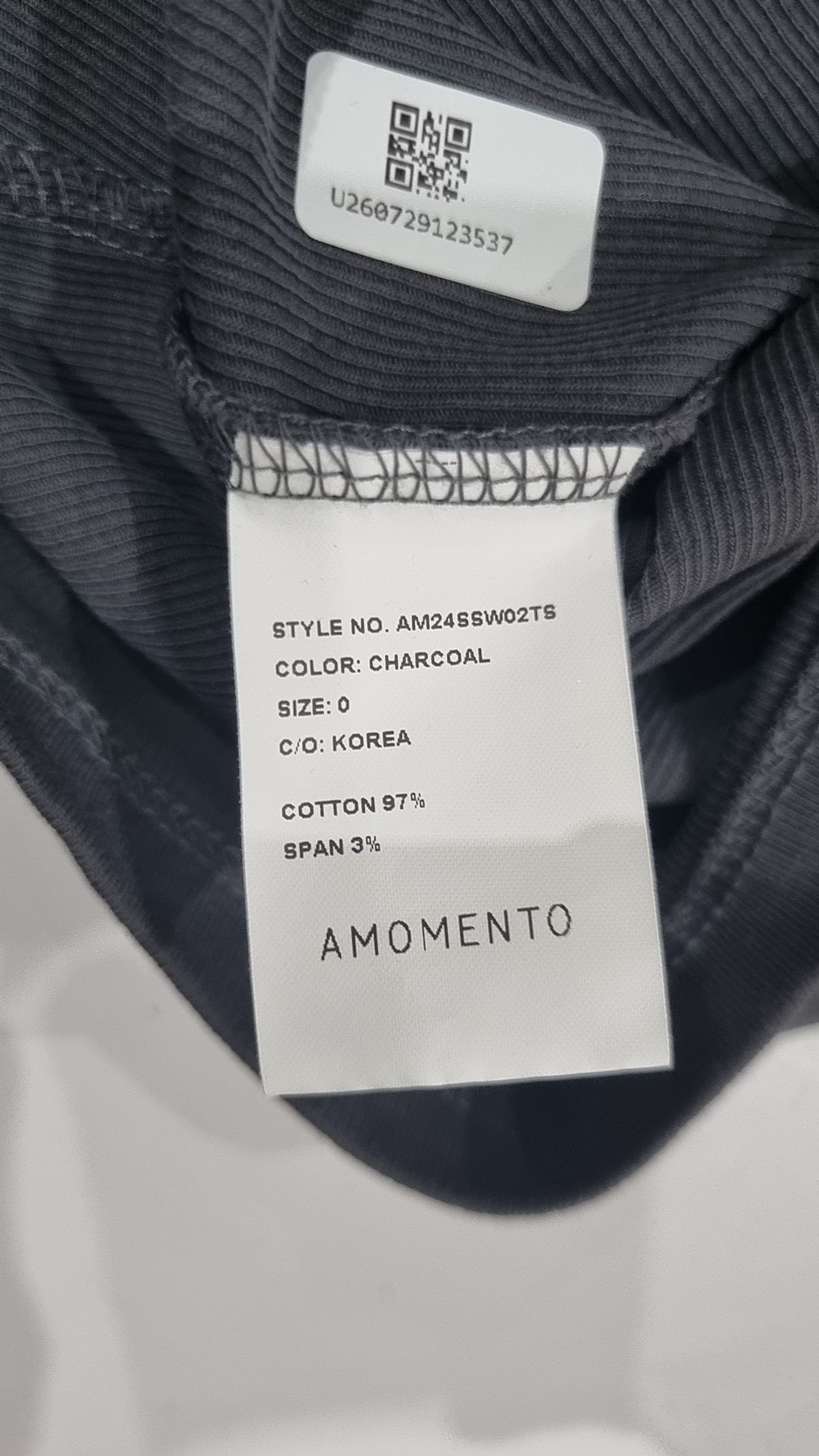 아모멘토(AMOMENTO) NECK SHIRRING SHORT SLEEVE TOP_CHARCOAL FREE
