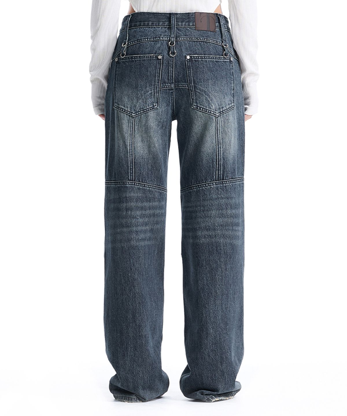 트리밍버드(TREEMINGBIRD) Low-Rise Moto Paneled Bootcut Denim [ Blue ]