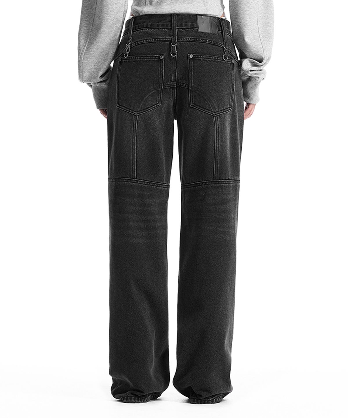 트리밍버드(TREEMINGBIRD) Low-Rise Moto Paneled Bootcut Denim [ Black ]