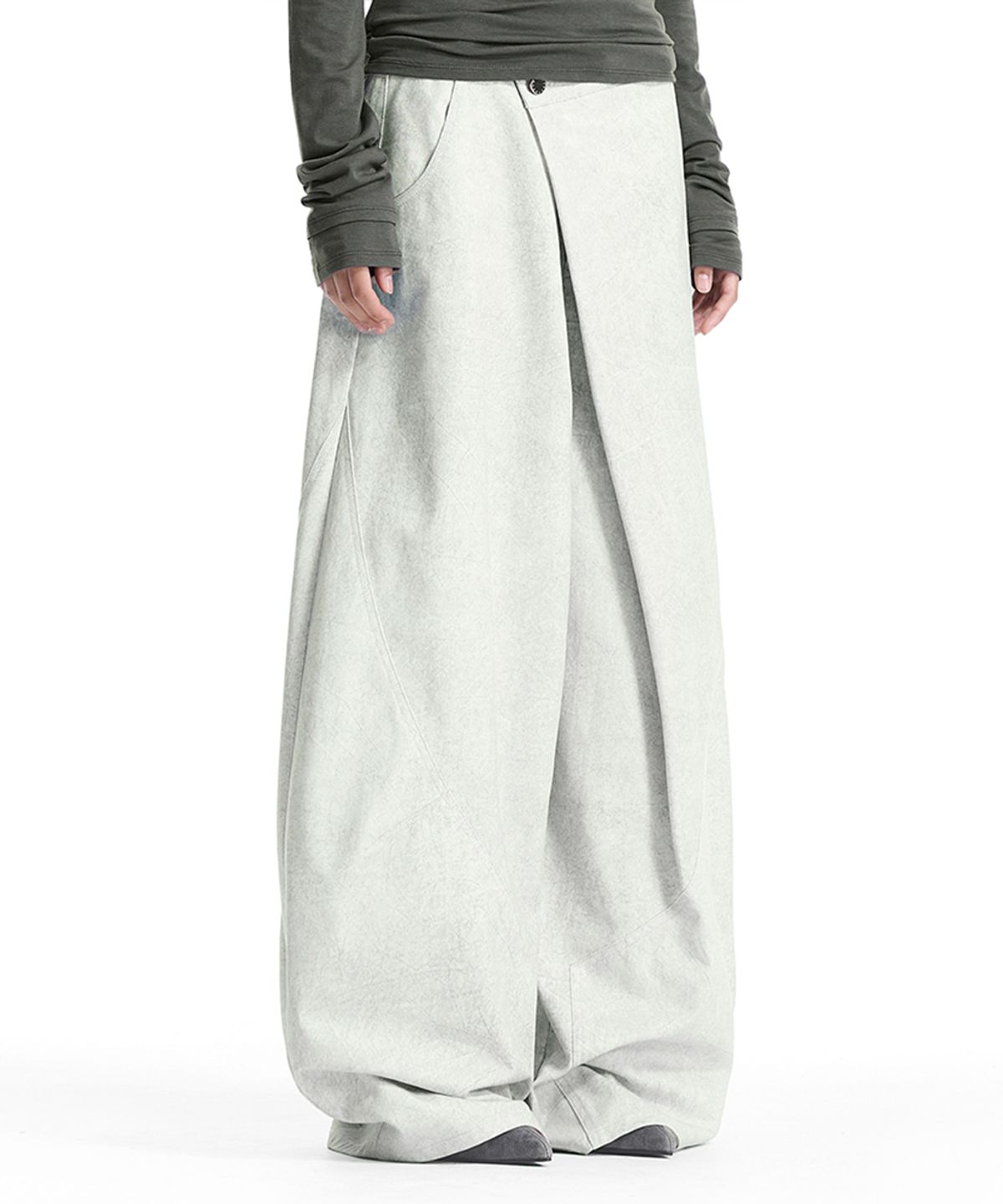 트리밍버드(TREEMINGBIRD) Overlap-Waist Curved Pants [ Ivory ]