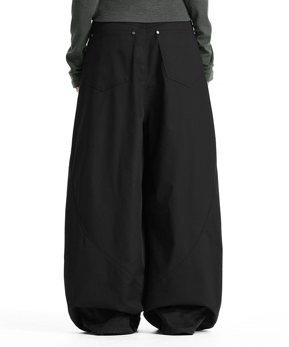 트리밍버드(TREEMINGBIRD) Overlap-Waist Curved Pants [ Black ]