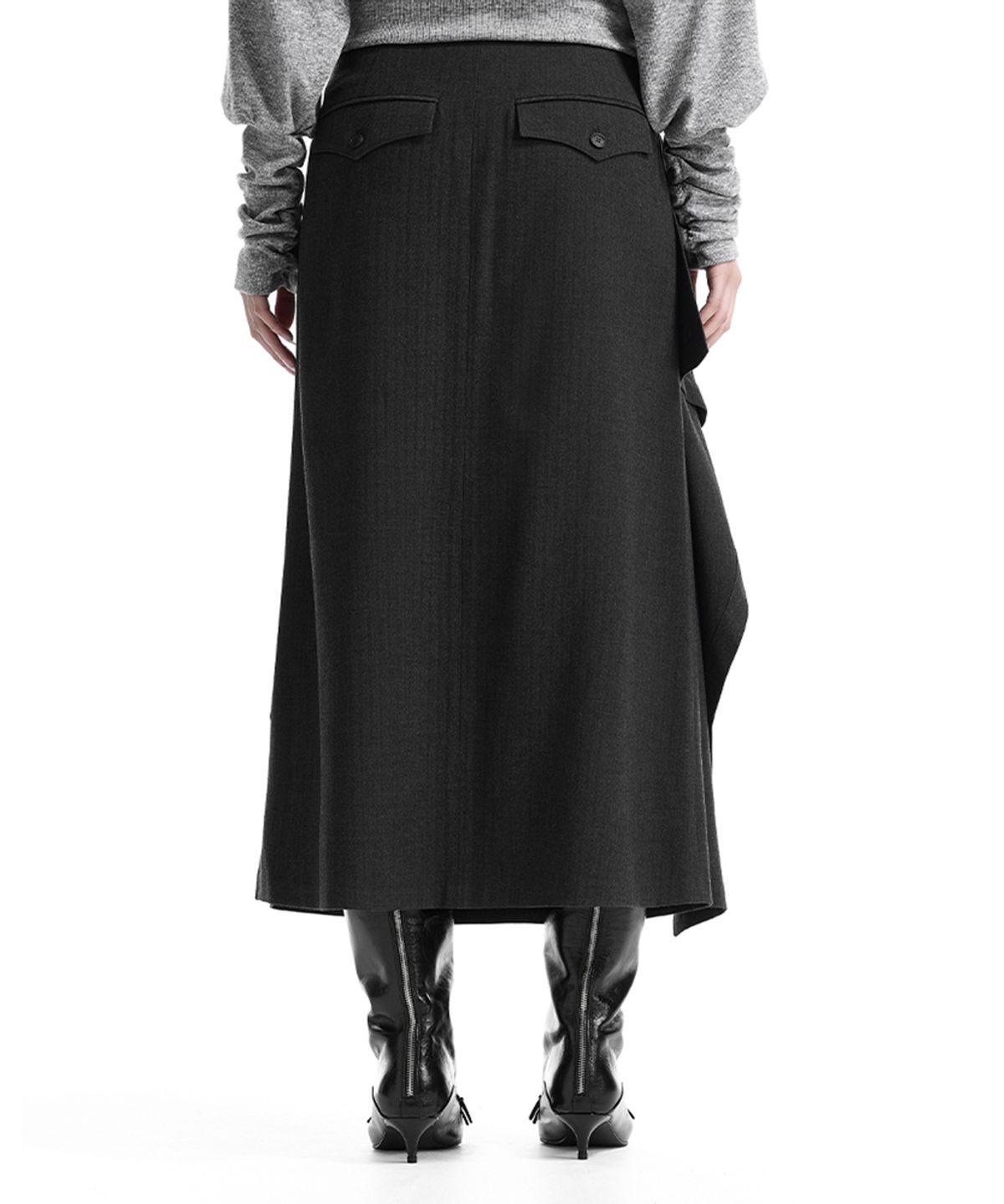 트리밍버드(TREEMINGBIRD) Layered Overlay Set-Up Skirt [ Charcoal ]