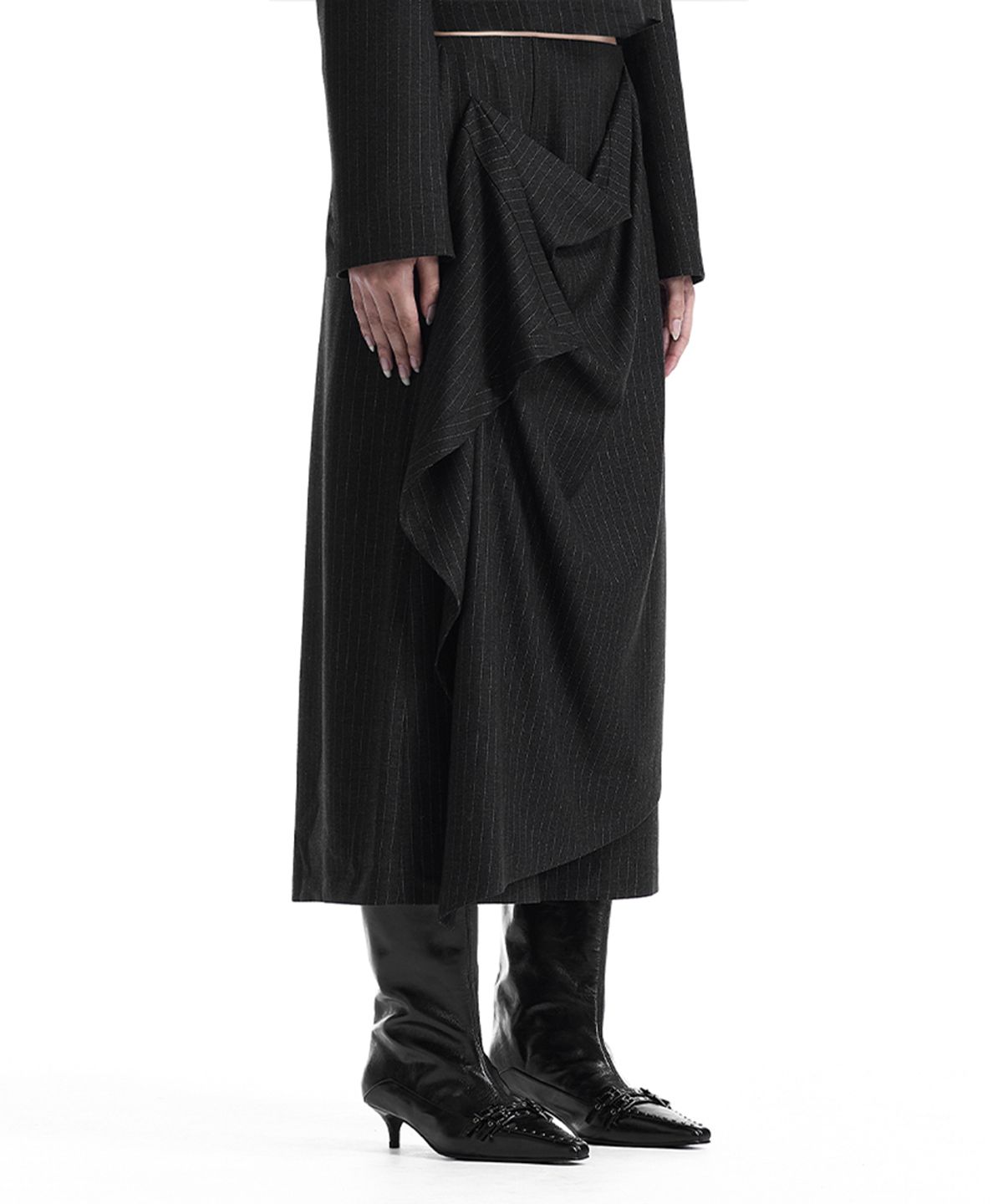 트리밍버드(TREEMINGBIRD) Layered Overlay Set-Up Skirt [ Black ]